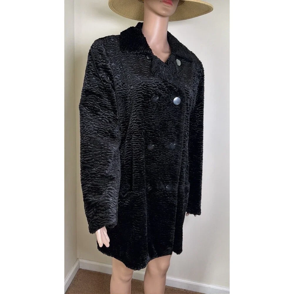 Vintage i.e. Faux Persian Lamb Fur Double-Breasted Coat – Size XL Mob Wife